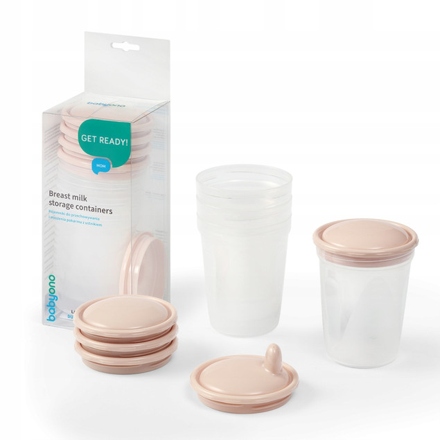 BabyOno Pojemniki na Pokarm Wielorazowe z Miarką i Ustnikiem 4x200ml BPA Free