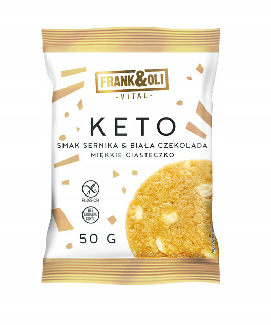 FRANK&OLI Ciastko Miękkie Keto SERNIK BIAŁA CZEKOLADA Bez Cukru 50g