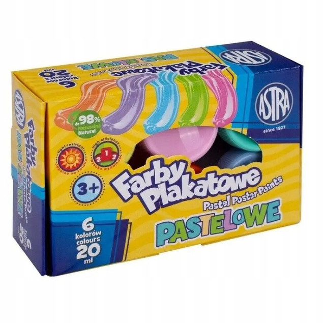 FARBY PLAKATOWE PASTELOWE 6 KOLORÓW 20ML ASTRA