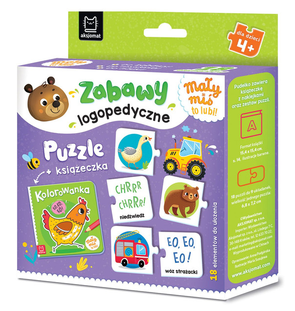Mały Miś to Lubi! Zabawy Logopedyczne Puzzle + Książeczka Anna Podgórska 3+