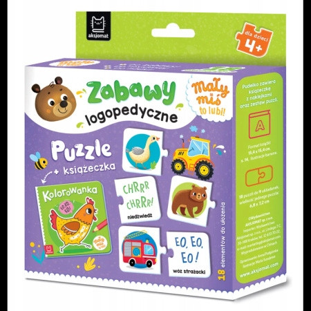 Mały Miś to Lubi! Zabawy Logopedyczne Puzzle + Książeczka Anna Podgórska 3+