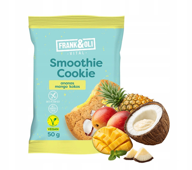 FRANK&OLI Ciastko Owsiane Smoothie ANANAS MANGO KOKOS Wegańskie 50g