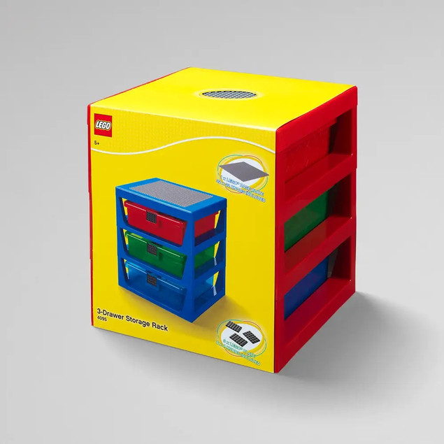 LEGO Regał-Sorter Klocków z 3 Szufladami i Płytką Konstrukcyjną Czerwony
