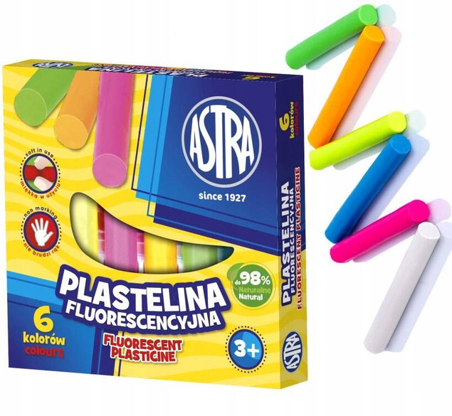 Plastelina Szkolna Fluorescencyjna 6 Kolorów 3+ Astra