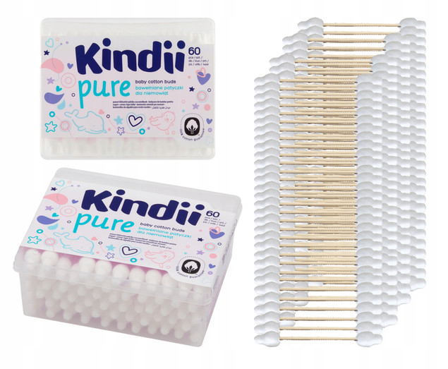 Kindii Pure patyczki higieniczne dla niemowląt dzieci bawełniane 60 szt