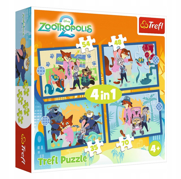 Puzzle Trefl 4w1 Disney Zwierzogród 2 (35, 48, 54, 70 el.) - Trefl 34677