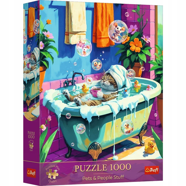 Trefl Puzzle Premium Plus 1000 el. Miau, Relaks, Powtórz – Kot w wannie