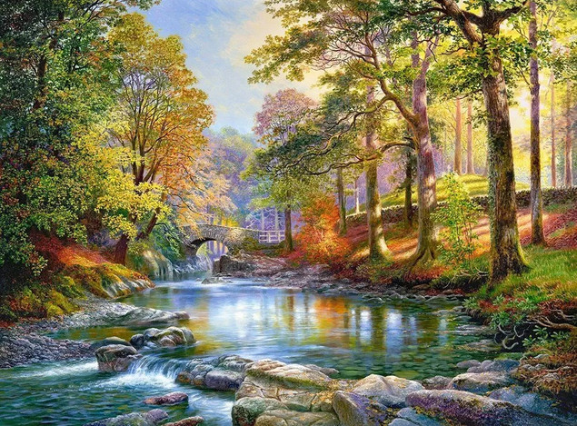 Puzzle 3000 Układanka Krajobraz RZEKA Widok Las Most 9+ Castorland