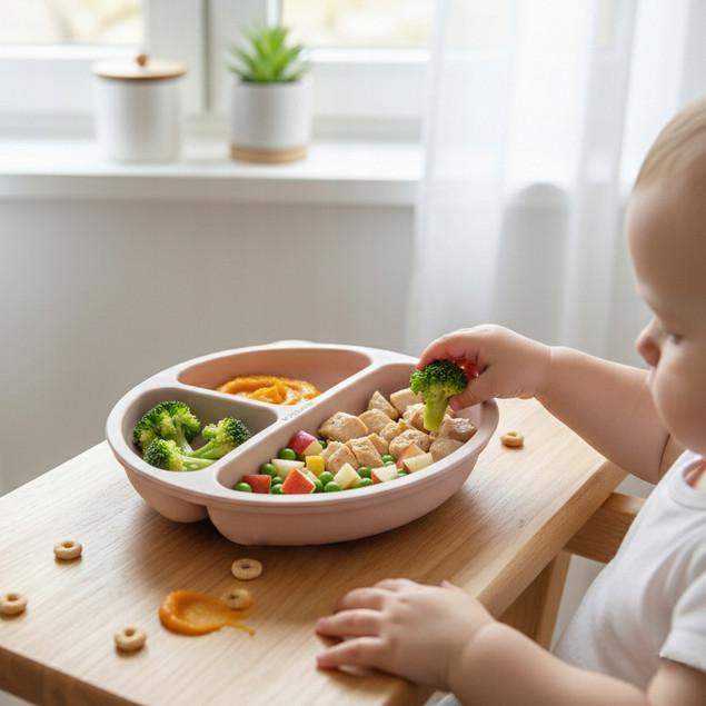 BOCIOLAND Talerzyk silikonowy z podziałką i przyssawkami RÓŻOWY MISECZKA