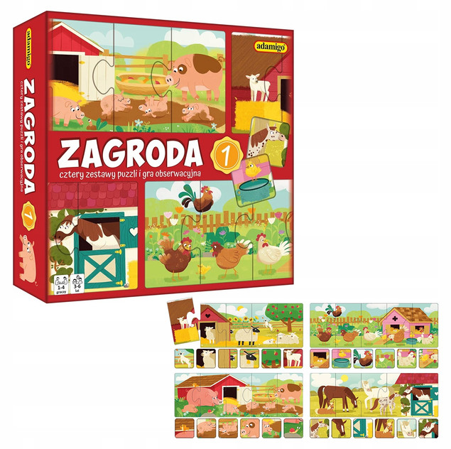 Puzzle ZAGRODA Gra Obserwacyjna ZWIERZĘTA 3+ Adamigo