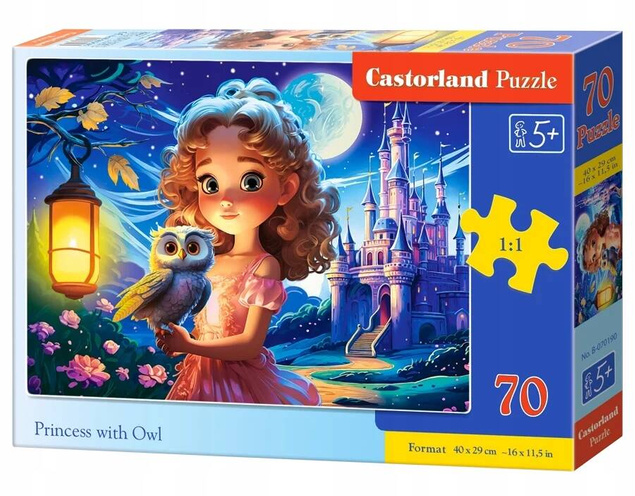 Puzzle 70 Noc SOWA KSIĘŻNICZKA Ptak Sówka Widok Zamek Natura 6+ Castorland