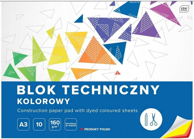 Blok Techniczny KOLOROWY Dla Dzieci Szkoła Plastyka A3/10k 160g Interdruk