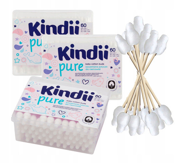 Kindii Pure patyczki higieniczne dla niemowląt dzieci bawełniane 60 szt