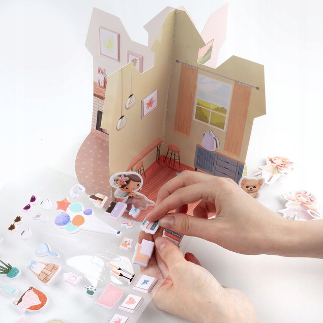 KIDEA Zestaw Kreatywny Domek 3D Dla KSIĘŻNICZEK 52 Naklejki 4 Figurki 3+