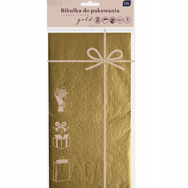 Bibułka Złota INTERDRUK 50x70 cm do Pakowania Prezentów i Dekoracji