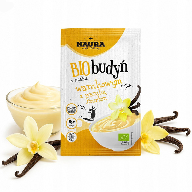 NAURA Budyń o smaku waniliowym z wanilią Bourbon bez cukru BIO 38 g