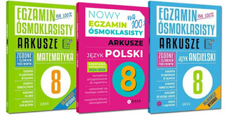 3x EGZAMIN ÓSMOKLASISTY ARKUSZE MATEMATYKA POLSKI ANGIELSKI