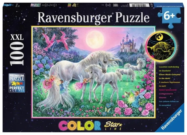 Puzzle Ravensburger 100 elementów Jednorożce w świetle księżyca