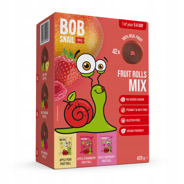 BOB SNAIL rollsy owocowe 420g zestaw 42szt MIX smaki BEZ CUKRU Bezglutenowe
