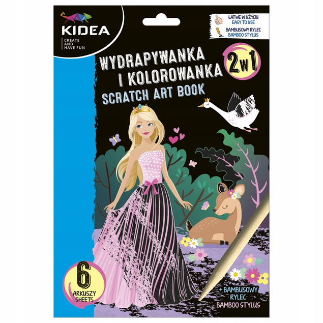 Wydrapywanka Zdrapywanka Kolorowanka KSIĘŻNICZKI 6 Arkuszy + Rysik Kidea