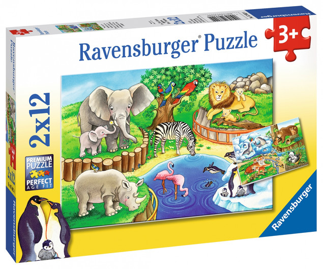 Puzzle 2x12 elementów. Zwierzęta w zoo Ravensburger