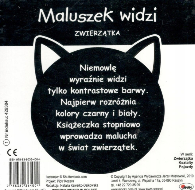 Książeczka Kontrastowa Karty dla Dzieci Maluszek Widzi Zwierzęta Książeczki