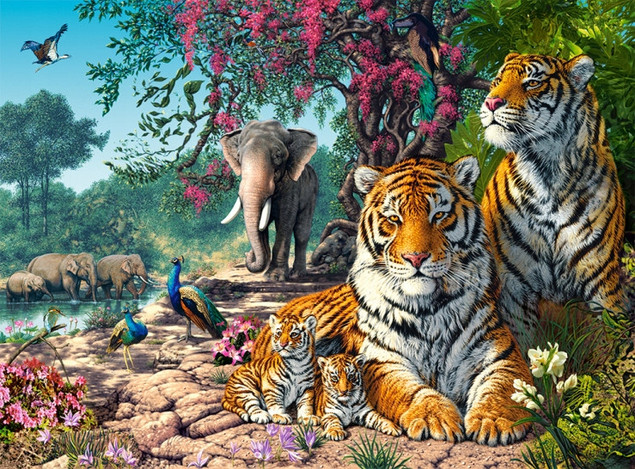 Puzzle 3000 Układanka Zwierzęta TYGRYSY Dzikie Słonie Dżungla 9+ Castorland