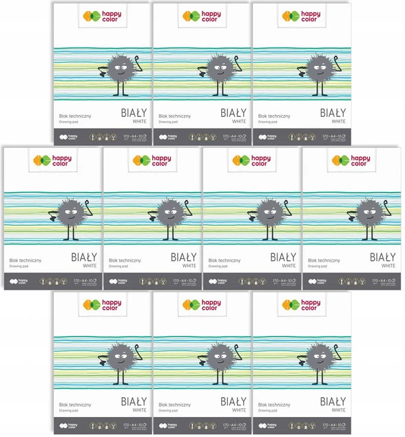 10x Blok Techniczny BIAŁY A4 10 Kartek 170g Happy Color