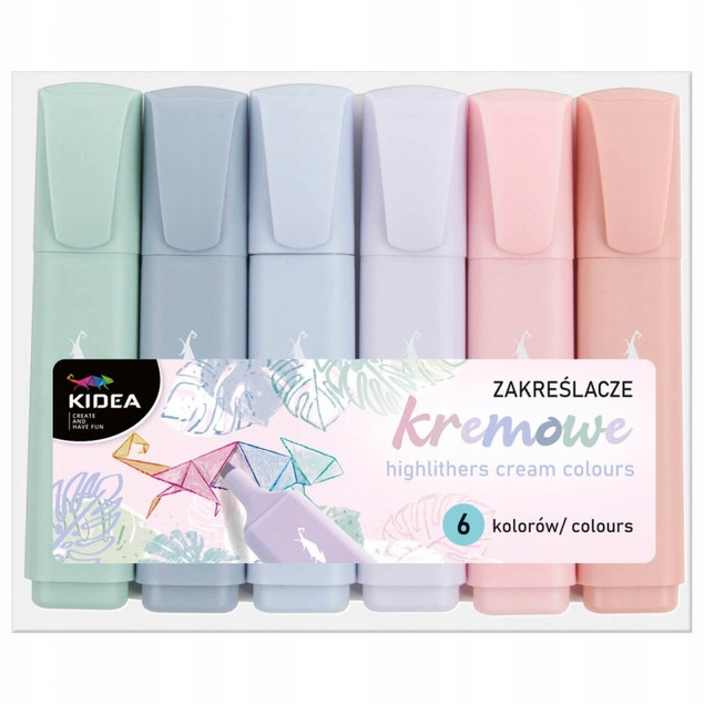 KREMOWE Markery Pisaki Zakreślacze PASTEL 6 Kolorów Kidea
