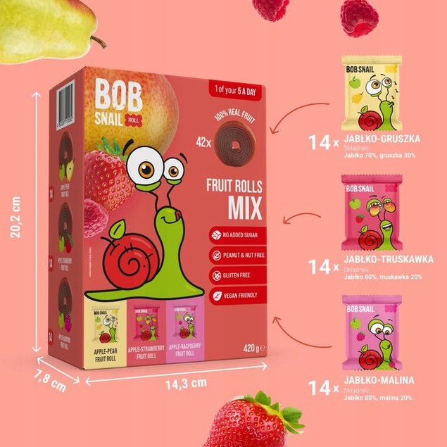 Zestaw hurtowy Bob Snail Fruit Rolls Mix 10x 420 sztuk