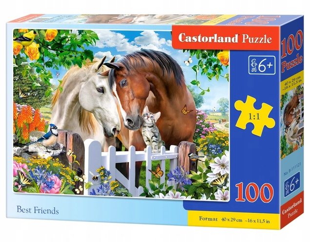 Puzzle 100 Układanka Przyjaciele KONIE Kotek Zwierzęta Wiosna 6+ Castor