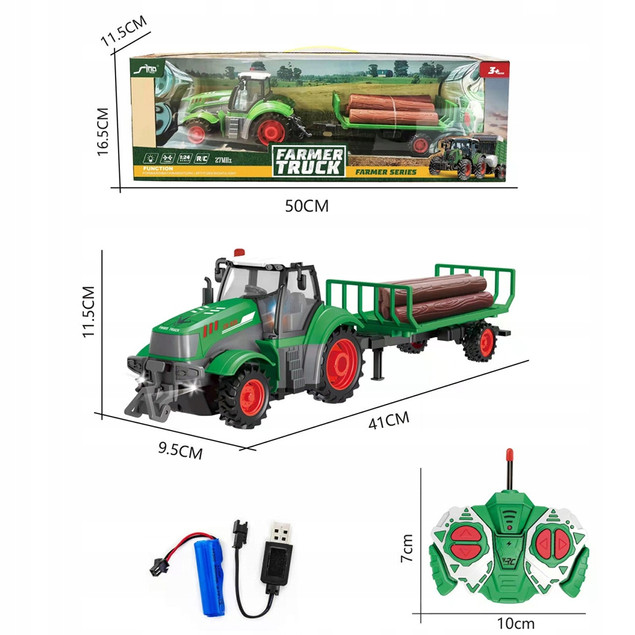 Traktor Zdalnie Sterowany RC ASKATO z Przyczepą na Drewno 1:24 3+