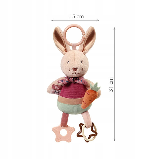 Babyono Zawieszka Sensoryczna Rabbit Karo 1685 do Wózka, Fotelika, Łóżeczka z Gryzakiem i Grzechotką