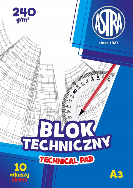 Blok Techniczny BIAŁY Dla Dzieci Szkoła Plastyka A3/10k 240g Astra