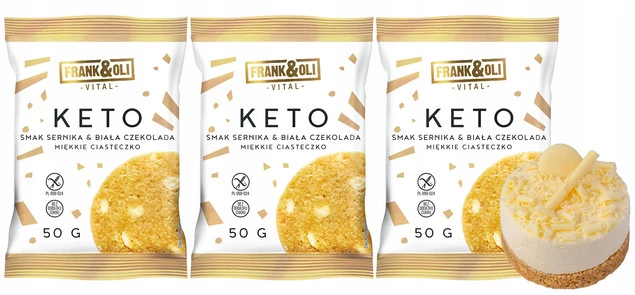FRANK&OLI Ciastko Miękkie Keto SERNIK BIAŁA CZEKOLADA Bez Cukru 50g x3