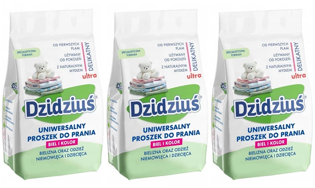 3x DZIDZIUŚ Proszek Do Prania HIPOALERGICZNY Uniwersalny Dla Dzieci 1,5kg