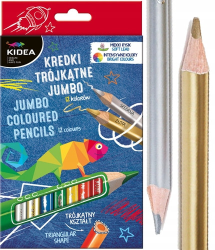 Kredki Trójkątne Grube Szkolne 12 Kolorów Jumbo Kidea KTG12KA