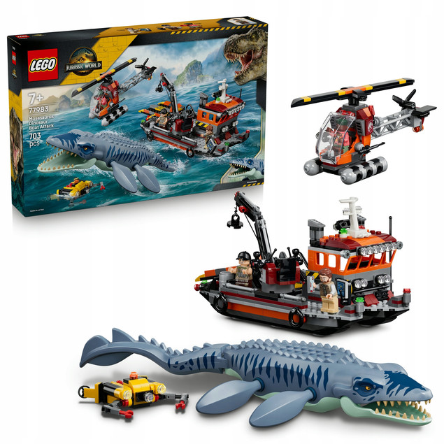 LEGO Jurassic World 77983 Atak Mosazaura na Łódź – Zestaw Dinozaur Akcja