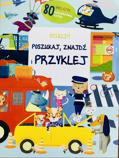 Książeczka Poszuka, znajdź, przyklej - pojazdy