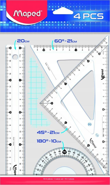 Przybory Geometryczne Linijka Ekierka x2 Kątomierz Matematyka Maped 242820