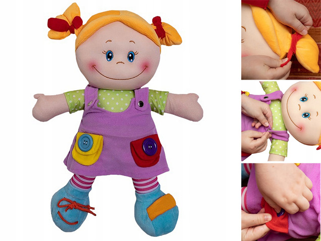 Lalka Szmacianka Askato 46 cm – Edukacyjna Przytulanka do Nauki Ubierania