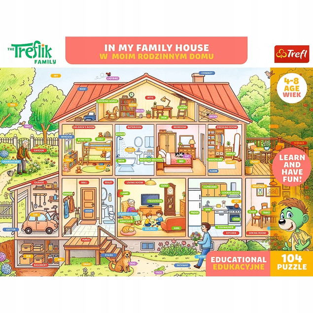 Trefl Puzzle Rodzina Treflików, Edukacyjne 104 el. W moim rodzinnym domu