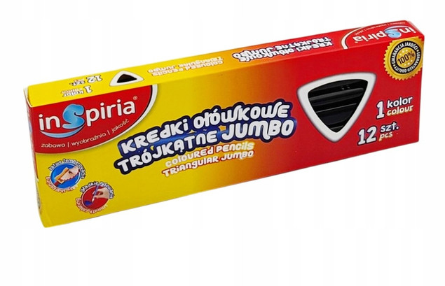Kredki trójkątne ołówkowe czarne Jumbo 12 sztuk Inspiria