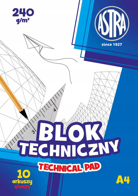 Blok techniczny A4 240g 10 arkuszy biały Astra