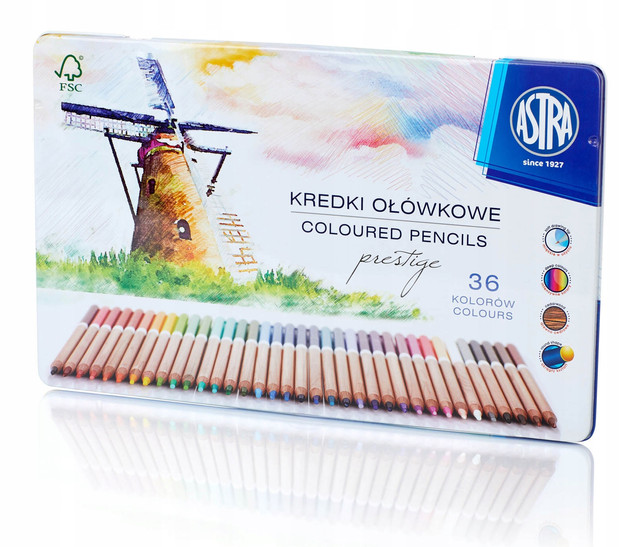 Kredki Ołówkowe Artystyczne 36 kol METALOWE OPAKOWANIE W Pudełku Astra