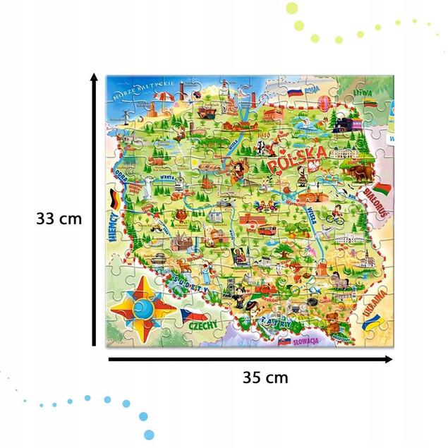 Puzzle 100 Układanka MAPA POLSKI Dla Dzieci 28 Puzzli z Miastami 6+ Castor
