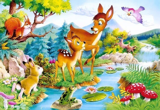 Puzzle 120 Układanka Zwierzęta JELONKI Las Jelonek Jeleń Rzeka 6+ Castor