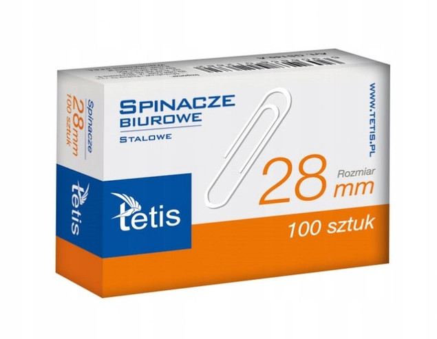 Spinacze biurowe okrągłe 28 mm TETIS 100 sztuk