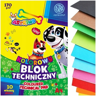 Blok Szkolny Techniczny A4 KOLOROWY 170g 10 Kratek Astrino