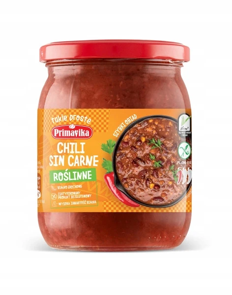 CHILI SIN CARNE ROŚLINNE BEZGLUTENOWE 470G PRIMAVIKA